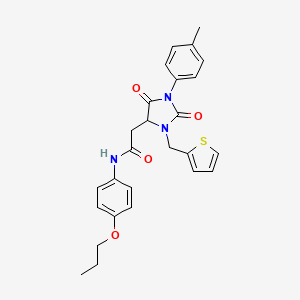 2-[1-(4-methylphenyl)-2,5-dioxo-3-(thiophen-2-ylmethyl)imidazolidin-4-yl]-N-(4-propoxyphenyl)acetamide