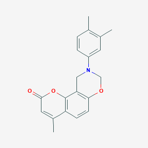 molecular formula C20H19NO3 B11289925 9-(3,4-dimethylphenyl)-4-methyl-9,10-dihydro-2H,8H-chromeno[8,7-e][1,3]oxazin-2-one 