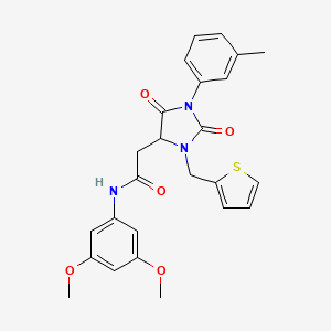 molecular formula C25H25N3O5S B11289935 N-(3,5-dimethoxyphenyl)-2-[1-(3-methylphenyl)-2,5-dioxo-3-(thiophen-2-ylmethyl)imidazolidin-4-yl]acetamide 