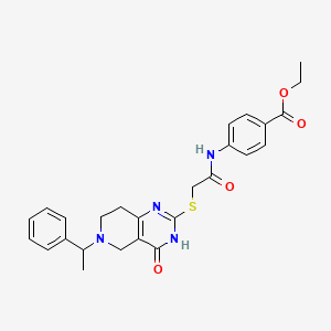 molecular formula C26H28N4O4S B11289971 ethyl 4-(2-{[4-oxo-6-(1-phenylethyl)-3H,4H,5H,6H,7H,8H-pyrido[4,3-d]pyrimidin-2-yl]sulfanyl}acetamido)benzoate 