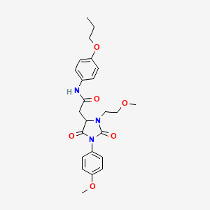 molecular formula C24H29N3O6 B11289975 2-[3-(2-methoxyethyl)-1-(4-methoxyphenyl)-2,5-dioxoimidazolidin-4-yl]-N-(4-propoxyphenyl)acetamide 