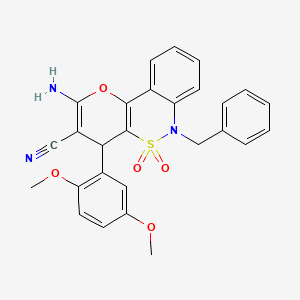 molecular formula C27H23N3O5S B11290204 2-Amino-6-benzyl-4-(2,5-dimethoxyphenyl)-4,6-dihydropyrano[3,2-c][2,1]benzothiazine-3-carbonitrile 5,5-dioxide 