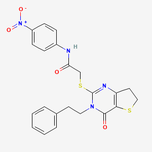 molecular formula C22H20N4O4S2 B11290205 N-(4-nitrophenyl)-2-((4-oxo-3-phenethyl-3,4,6,7-tetrahydrothieno[3,2-d]pyrimidin-2-yl)thio)acetamide 