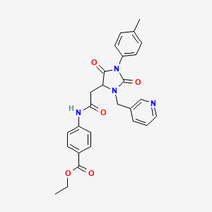 molecular formula C27H26N4O5 B11290243 Ethyl 4-({[1-(4-methylphenyl)-2,5-dioxo-3-(pyridin-3-ylmethyl)imidazolidin-4-yl]acetyl}amino)benzoate 