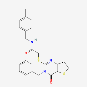 molecular formula C23H23N3O2S2 B11290280 2-((3-benzyl-4-oxo-3,4,6,7-tetrahydrothieno[3,2-d]pyrimidin-2-yl)thio)-N-(4-methylbenzyl)acetamide 