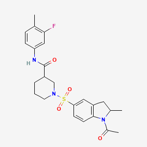 molecular formula C24H28FN3O4S B11290301 1-[(1-acetyl-2-methyl-2,3-dihydro-1H-indol-5-yl)sulfonyl]-N-(3-fluoro-4-methylphenyl)piperidine-3-carboxamide 