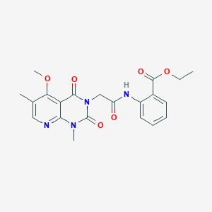 molecular formula C21H22N4O6 B11290346 ethyl 2-(2-(5-methoxy-1,6-dimethyl-2,4-dioxo-1,2-dihydropyrido[2,3-d]pyrimidin-3(4H)-yl)acetamido)benzoate 