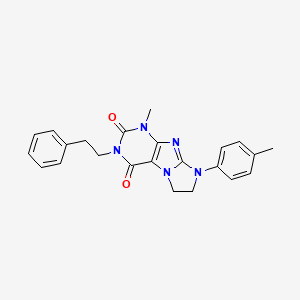 molecular formula C23H23N5O2 B11290351 1-methyl-8-(4-methylphenyl)-3-(2-phenylethyl)-7,8-dihydro-1H-imidazo[2,1-f]purine-2,4(3H,6H)-dione 