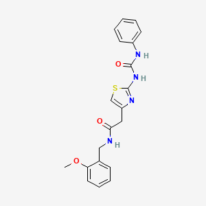 molecular formula C20H20N4O3S B11290393 N-(2-methoxybenzyl)-2-(2-(3-phenylureido)thiazol-4-yl)acetamide 