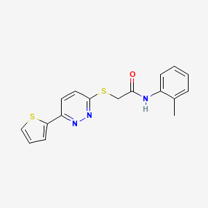 molecular formula C17H15N3OS2 B11290395 2-((6-(thiophen-2-yl)pyridazin-3-yl)thio)-N-(o-tolyl)acetamide 