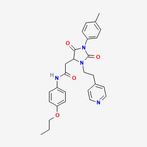 molecular formula C28H30N4O4 B11290405 2-{1-(4-methylphenyl)-2,5-dioxo-3-[2-(pyridin-4-yl)ethyl]imidazolidin-4-yl}-N-(4-propoxyphenyl)acetamide 