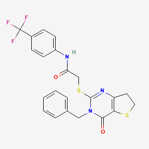 molecular formula C22H18F3N3O2S2 B11290454 2-({3-Benzyl-4-oxo-3H,4H,6H,7H-thieno[3,2-D]pyrimidin-2-YL}sulfanyl)-N-[4-(trifluoromethyl)phenyl]acetamide 