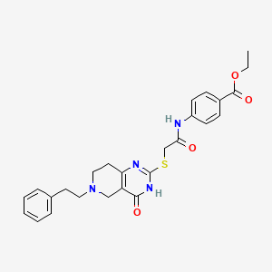 Ethyl 4-(2-((4-oxo-6-phenethyl-3,4,5,6,7,8-hexahydropyrido[4,3-d]pyrimidin-2-yl)thio)acetamido)benzoate