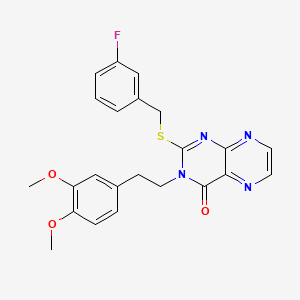 molecular formula C23H21FN4O3S B11290499 3-[2-(3,4-Dimethoxyphenyl)ethyl]-2-{[(3-fluorophenyl)methyl]sulfanyl}-3,4-dihydropteridin-4-one 