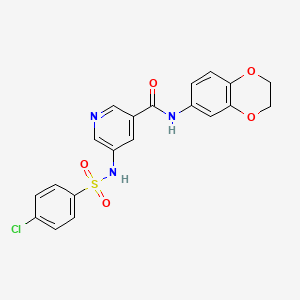 molecular formula C20H16ClN3O5S B11290521 5-(4-chlorophenylsulfonamido)-N-(2,3-dihydrobenzo[b][1,4]dioxin-6-yl)nicotinamide 