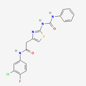 N-(3-chloro-4-fluorophenyl)-2-(2-(3-phenylureido)thiazol-4-yl)acetamide