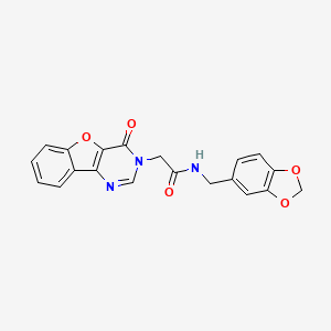 molecular formula C20H15N3O5 B11290946 N-(benzo[d][1,3]dioxol-5-ylmethyl)-2-(4-oxobenzofuro[3,2-d]pyrimidin-3(4H)-yl)acetamide 