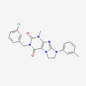 molecular formula C22H20ClN5O2 B11290993 2-[(3-Chlorophenyl)methyl]-4-methyl-6-(3-methylphenyl)-7,8-dihydropurino[7,8-a]imidazole-1,3-dione 