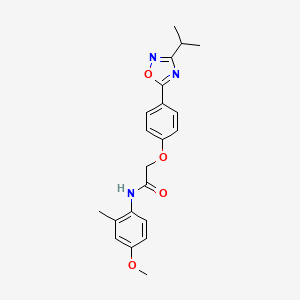 molecular formula C21H23N3O4 B11291158 N-(4-methoxy-2-methylphenyl)-2-{4-[3-(propan-2-yl)-1,2,4-oxadiazol-5-yl]phenoxy}acetamide 