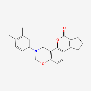 molecular formula C22H21NO3 B11291178 3-(3,4-dimethylphenyl)-3,4,8,9-tetrahydro-2H-cyclopenta[3,4]chromeno[8,7-e][1,3]oxazin-6(7H)-one 