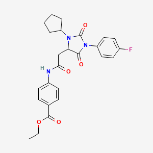 Ethyl 4-({[3-cyclopentyl-1-(4-fluorophenyl)-2,5-dioxoimidazolidin-4-yl]acetyl}amino)benzoate