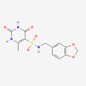 molecular formula C13H13N3O6S B11291289 N-(1,3-benzodioxol-5-ylmethyl)-2-hydroxy-4-methyl-6-oxo-1,6-dihydropyrimidine-5-sulfonamide 