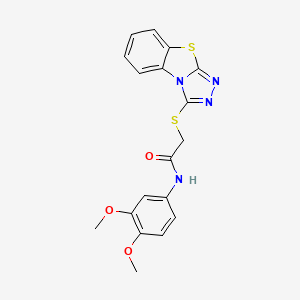 molecular formula C18H16N4O3S2 B11291294 N-(3,4-dimethoxyphenyl)-2-([1,2,4]triazolo[3,4-b][1,3]benzothiazol-3-ylthio)acetamide 