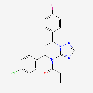 molecular formula C20H18ClFN4O B11291298 1-[5-(4-chlorophenyl)-7-(4-fluorophenyl)-6,7-dihydro[1,2,4]triazolo[1,5-a]pyrimidin-4(5H)-yl]propan-1-one 