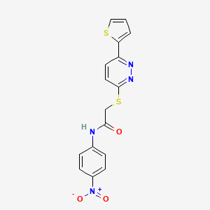 molecular formula C16H12N4O3S2 B11291316 N-(4-nitrophenyl)-2-((6-(thiophen-2-yl)pyridazin-3-yl)thio)acetamide 