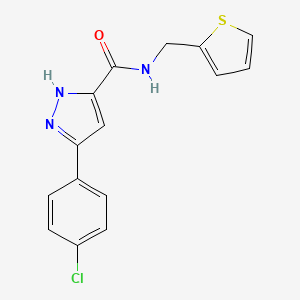 molecular formula C15H12ClN3OS B11291360 5-(4-chlorophenyl)-N-(thiophen-2-ylmethyl)-1H-pyrazole-3-carboxamide 