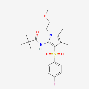 molecular formula C20H27FN2O4S B11291368 N-[3-[(4-fluorophenyl)sulfonyl]-1-(2-methoxyethyl)-4,5-dimethyl-1H-pyrrol-2-yl]-2,2-dimethylpropanamide 