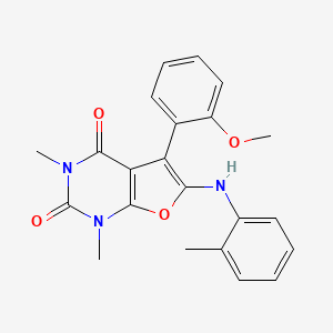 molecular formula C22H21N3O4 B11291393 5-(2-methoxyphenyl)-1,3-dimethyl-6-[(2-methylphenyl)amino]-1H,2H,3H,4H-furo[2,3-d]pyrimidine-2,4-dione 