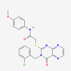 molecular formula C22H18ClN5O3S B11291496 2-({3-[(2-chlorophenyl)methyl]-4-oxo-3,4-dihydropteridin-2-yl}sulfanyl)-N-(4-methoxyphenyl)acetamide 