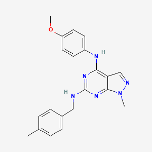 molecular formula C21H22N6O B11291506 N~4~-(4-methoxyphenyl)-1-methyl-N~6~-(4-methylbenzyl)-1H-pyrazolo[3,4-d]pyrimidine-4,6-diamine 