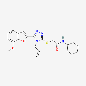 molecular formula C22H26N4O3S B11291538 N-cyclohexyl-2-{[5-(7-methoxy-1-benzofuran-2-yl)-4-(prop-2-en-1-yl)-4H-1,2,4-triazol-3-yl]sulfanyl}acetamide 