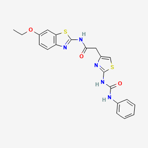 molecular formula C21H19N5O3S2 B11291639 N-(6-ethoxybenzo[d]thiazol-2-yl)-2-(2-(3-phenylureido)thiazol-4-yl)acetamide 