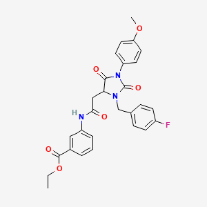 Ethyl 3-({[3-(4-fluorobenzyl)-1-(4-methoxyphenyl)-2,5-dioxoimidazolidin-4-yl]acetyl}amino)benzoate