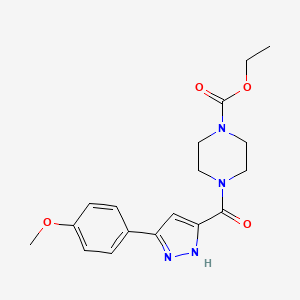 ethyl 4-[3-(4-methoxyphenyl)-1H-pyrazole-5-carbonyl]piperazine-1-carboxylate