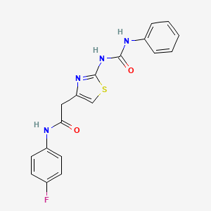 molecular formula C18H15FN4O2S B11291700 N-(4-fluorophenyl)-2-(2-(3-phenylureido)thiazol-4-yl)acetamide 