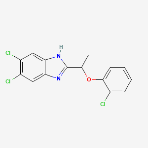 molecular formula C15H11Cl3N2O B11291710 5,6-dichloro-2-[1-(2-chlorophenoxy)ethyl]-1H-benzimidazole 