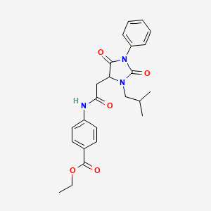 molecular formula C24H27N3O5 B11291779 Ethyl 4-({[3-(2-methylpropyl)-2,5-dioxo-1-phenylimidazolidin-4-yl]acetyl}amino)benzoate 