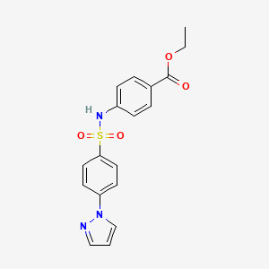 molecular formula C18H17N3O4S B11291798 ethyl 4-({[4-(1H-pyrazol-1-yl)phenyl]sulfonyl}amino)benzoate 