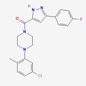 molecular formula C21H20ClFN4O B11291914 1-(5-Chloro-2-methylphenyl)-4-[3-(4-fluorophenyl)-1H-pyrazole-5-carbonyl]piperazine 