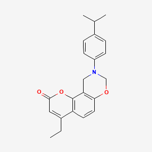 molecular formula C22H23NO3 B11291927 4-ethyl-9-(4-isopropylphenyl)-9,10-dihydro-2H,8H-chromeno[8,7-e][1,3]oxazin-2-one 