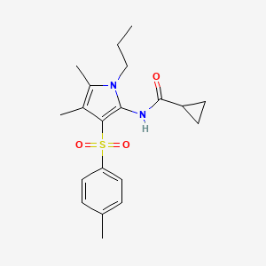 molecular formula C20H26N2O3S B11291928 N-{4,5-dimethyl-3-[(4-methylphenyl)sulfonyl]-1-propyl-1H-pyrrol-2-yl}cyclopropanecarboxamide 