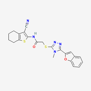 molecular formula C22H19N5O2S2 B11292070 2-{[5-(1-benzofuran-2-yl)-4-methyl-4H-1,2,4-triazol-3-yl]sulfanyl}-N-(3-cyano-4,5,6,7-tetrahydro-1-benzothiophen-2-yl)acetamide 