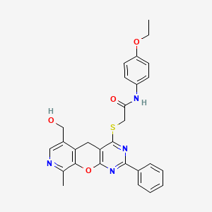 N-(4-ethoxyphenyl)-2-[[11-(hydroxymethyl)-14-methyl-5-phenyl-2-oxa-4,6,13-triazatricyclo[8.4.0.03,8]tetradeca-1(10),3(8),4,6,11,13-hexaen-7-yl]sulfanyl]acetamide