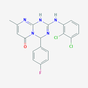 molecular formula C19H14Cl2FN5O B11292105 2-[(2,3-dichlorophenyl)amino]-4-(4-fluorophenyl)-8-methyl-1,4-dihydro-6H-pyrimido[1,2-a][1,3,5]triazin-6-one 