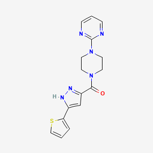 molecular formula C16H16N6OS B11292155 2-{4-[3-(Thiophen-2-YL)-1H-pyrazole-5-carbonyl]piperazin-1-YL}pyrimidine 