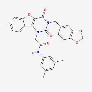 molecular formula C28H23N3O6 B11292290 2-(3-(benzo[d][1,3]dioxol-5-ylmethyl)-2,4-dioxo-3,4-dihydrobenzofuro[3,2-d]pyrimidin-1(2H)-yl)-N-(3,5-dimethylphenyl)acetamide 